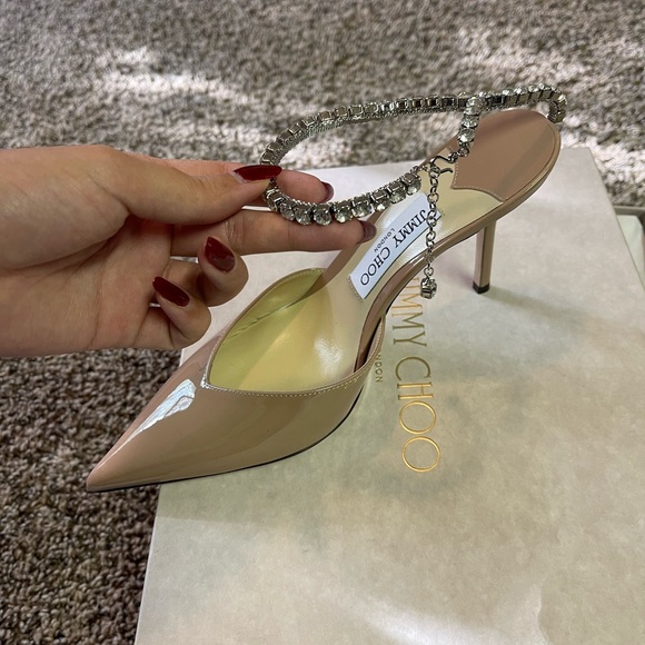 Jimmy Choo heels Saeda 85 patent leather slingback pumps Ballet Pink size 39 - Picture 9 of 9